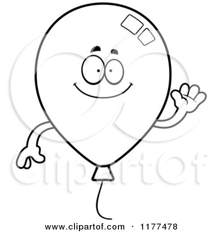 Cartoon of a Black And White Waving Party Balloon Mascot - Royalty Free Vector Clipart by Cory Thoman