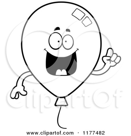 Cartoon of a Black And White Smart Party Balloon Mascot with an Idea - Royalty Free Vector Clipart by Cory Thoman