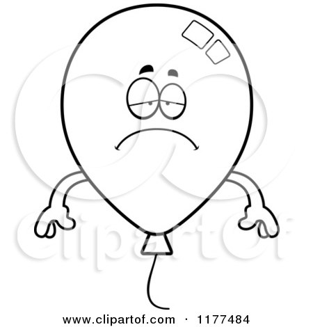 Cartoon of a Black And White Depressed Party Balloon Mascot - Royalty Free Vector Clipart by Cory Thoman