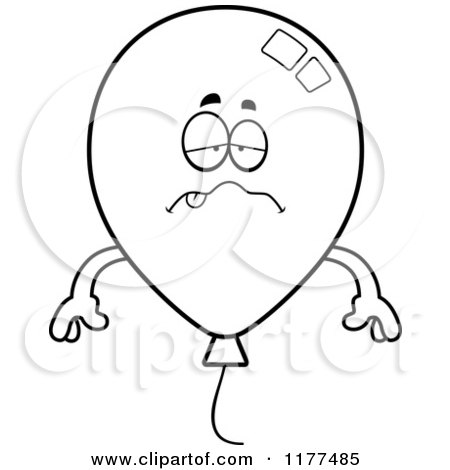 Cartoon of a Black And White Sick Party Balloon Mascot - Royalty Free Vector Clipart by Cory Thoman