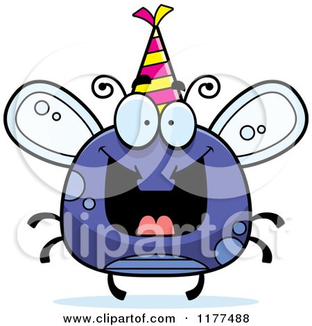Cartoon of a Happy Birthday Fly Wearing a Party Hat - Royalty Free Vector Clipart by Cory Thoman