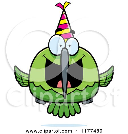 Cartoon of a Happy Birthday Hummingbird Wearing a Party Hat - Royalty Free Vector Clipart by Cory Thoman