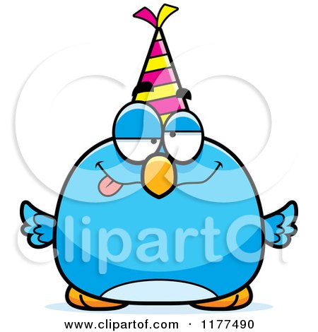Cartoon of a Drunk Birthday Bluebird Wearing a Party Hat - Royalty Free Vector Clipart by Cory Thoman
