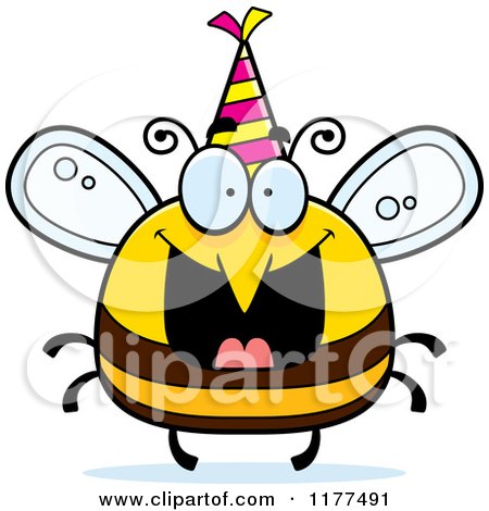 Cartoon of a Happy Birthday Bee Wearing a Party Hat - Royalty Free Vector Clipart by Cory Thoman