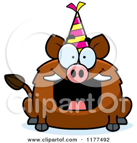 Cartoon of a Happy Birthday Boar Wearing a Party Hat - Royalty Free Vector Clipart by Cory Thoman