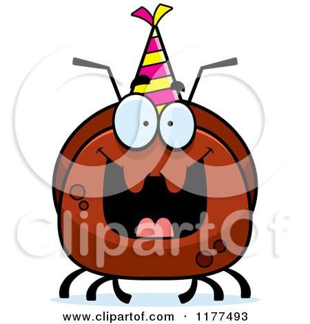 Cartoon of a Happy Birthday Ant Wearing a Party Hat - Royalty Free Vector Clipart by Cory Thoman