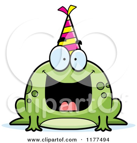 Cartoon of a Happy Birthday Frog Wearing a Party Hat - Royalty Free Vector Clipart by Cory Thoman