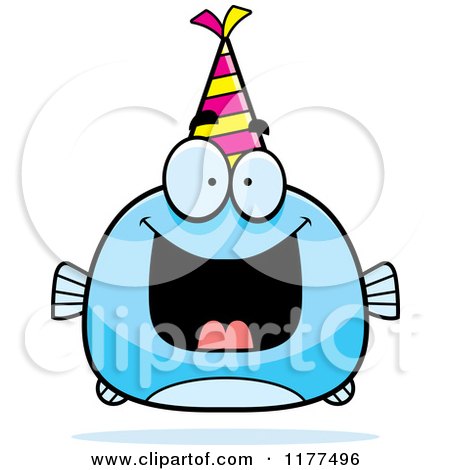 Cartoon of a Happy Birthday Fish Wearing a Party Hat - Royalty Free Vector Clipart by Cory Thoman