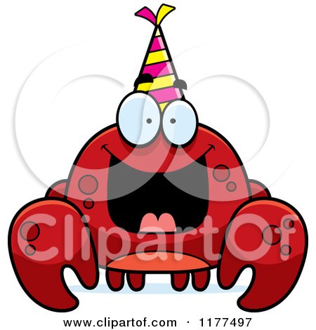 Cartoon of a Happy Birthday Crab Wearing a Party Hat - Royalty Free Vector Clipart by Cory Thoman