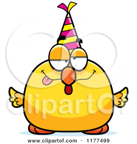 Cartoon of a Drunk Birthday Chick Wearing a Party Hat - Royalty Free Vector Clipart by Cory Thoman