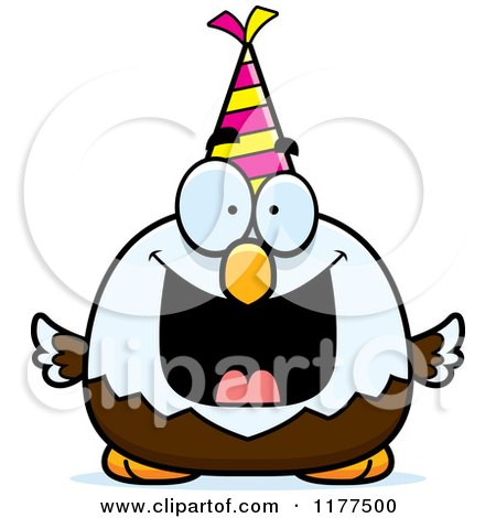 Cartoon of a Happy Birthday Bald Eagle Wearing a Party Hat - Royalty Free Vector Clipart by Cory Thoman