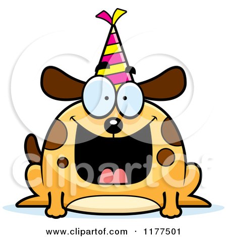 Cartoon of a Happy Birthday Dog Wearing a Party Hat - Royalty Free Vector Clipart by Cory Thoman
