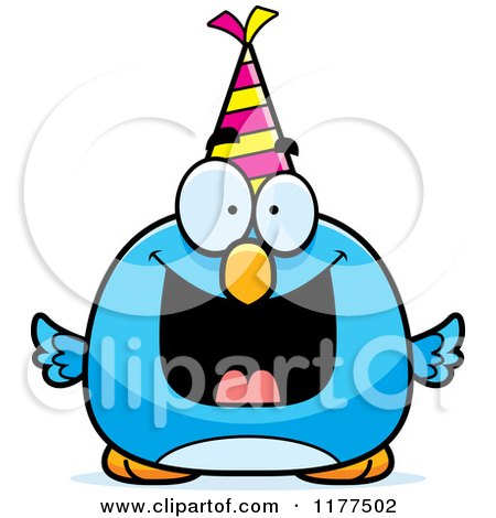 Cartoon of a Happy Birthday Bluebird Wearing a Party Hat - Royalty Free Vector Clipart by Cory Thoman