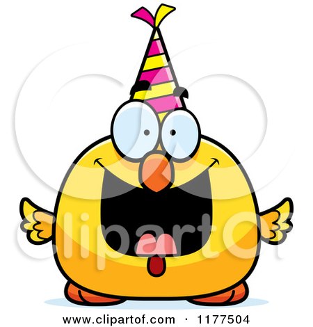 Cartoon of a Happy Birthday Chick Wearing a Party Hat - Royalty Free Vector Clipart by Cory Thoman