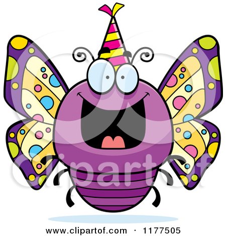 Cartoon of a Happy Birthday Butterfly Wearing a Party Hat - Royalty Free Vector Clipart by Cory Thoman