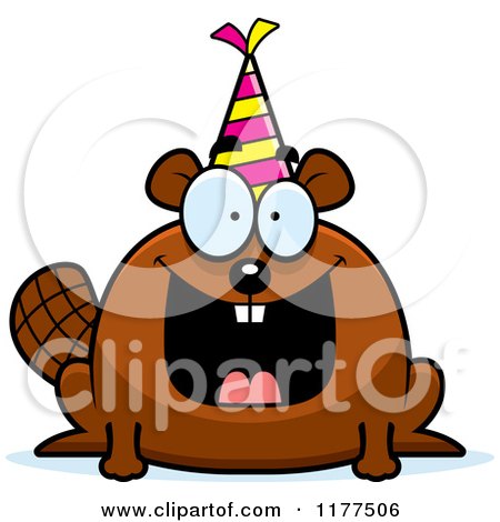 Cartoon of a Happy Birthday Beaver Wearing a Party Hat - Royalty Free Vector Clipart by Cory Thoman