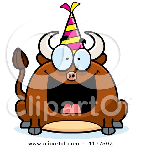 Cartoon of a Happy Birthday Bull Wearing a Party Hat - Royalty Free Vector Clipart by Cory Thoman