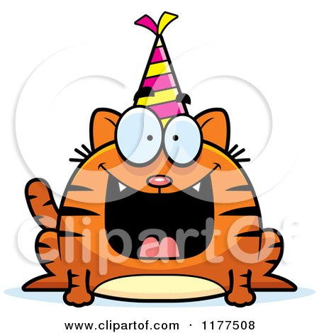 Cartoon of a Happy Birthday Cat Wearing a Party Hat - Royalty Free Vector Clipart by Cory Thoman