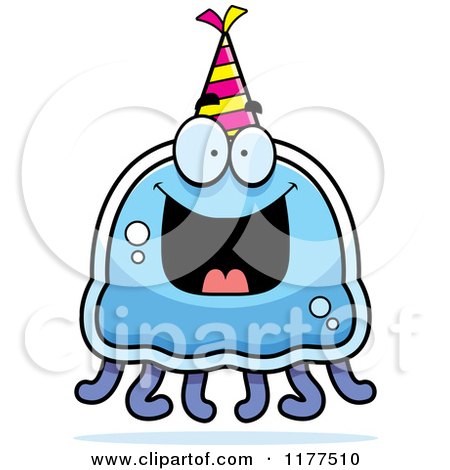 Cartoon of a Happy Birthday Jellyfish Wearing a Party Hat - Royalty Free Vector Clipart by Cory Thoman