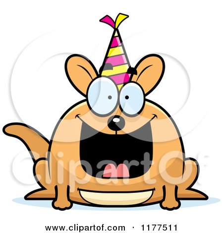 Cartoon of a Happy Birthday Kangaroo Wearing a Party Hat - Royalty Free Vector Clipart by Cory Thoman