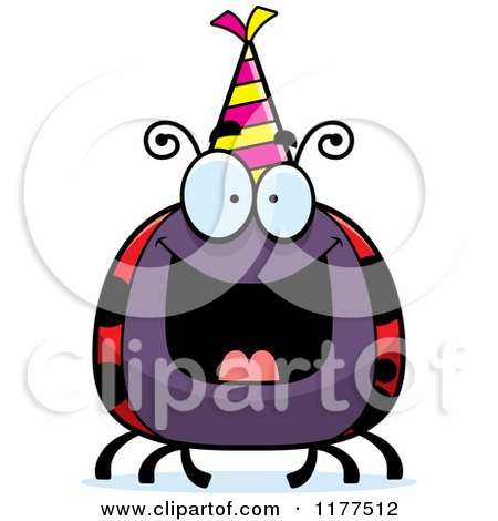 Cartoon of a Happy Birthday Ladybug Wearing a Party Hat - Royalty Free Vector Clipart by Cory Thoman
