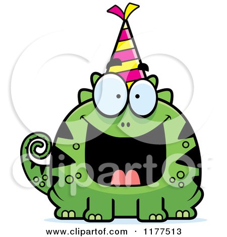 Cartoon of a Happy Birthday Lizard Wearing a Party Hat - Royalty Free Vector Clipart by Cory Thoman