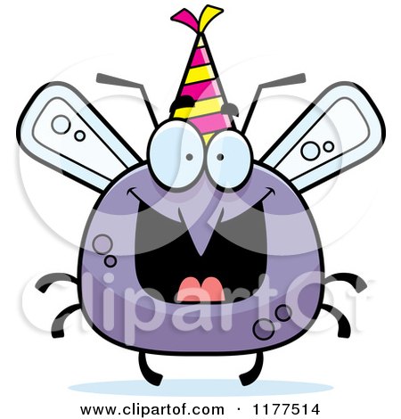 Cartoon of a Happy Birthday Mosquito Wearing a Party Hat - Royalty Free Vector Clipart by Cory Thoman