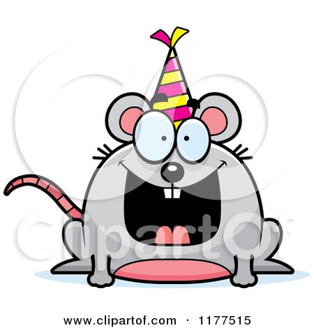 Cartoon of a Happy Birthday Mouse Wearing a Party Hat - Royalty Free Vector Clipart by Cory Thoman