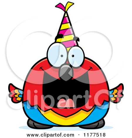 Cartoon of a Happy Birthday Parrot Wearing a Party Hat - Royalty Free Vector Clipart by Cory Thoman