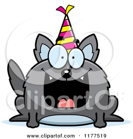 Cartoon of a Happy Birthday Wolf Wearing a Party Hat - Royalty Free Vector Clipart by Cory Thoman