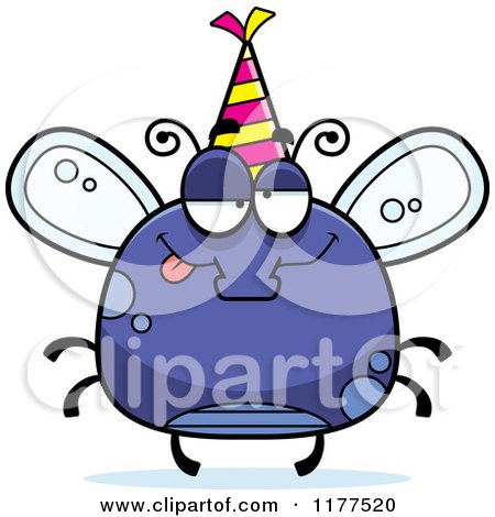 Cartoon of a Drunk Birthday Fly Wearing a Party Hat - Royalty Free Vector Clipart by Cory Thoman