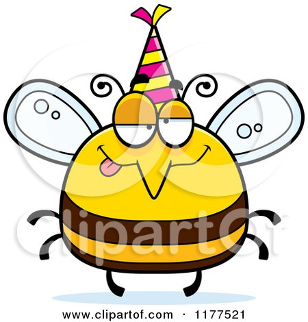Cartoon of a Drunk Birthday Bee Wearing a Party Hat - Royalty Free Vector Clipart by Cory Thoman