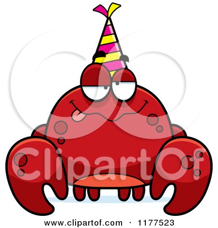 Cartoon of a Drunk Birthday Crab Wearing a Party Hat - Royalty Free Vector Clipart by Cory Thoman