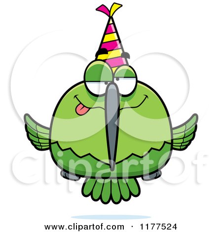 Cartoon of a Drunk Birthday Hummingbird Wearing a Party Hat - Royalty Free Vector Clipart by Cory Thoman