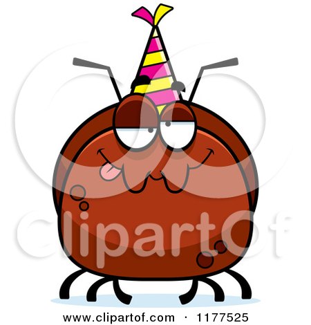 Cartoon of a Drunk Birthday Ant Wearing a Party Hat - Royalty Free Vector Clipart by Cory Thoman