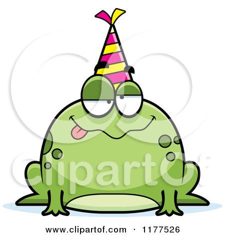 Cartoon of a Drunk Birthday Frog Wearing a Party Hat - Royalty Free Vector Clipart by Cory Thoman
