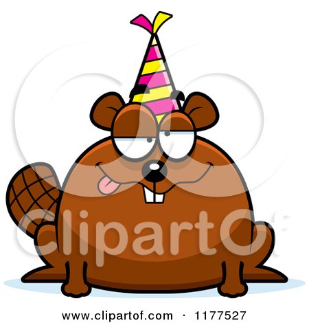 Cartoon of a Drunk Birthday Beaver Wearing a Party Hat - Royalty Free Vector Clipart by Cory Thoman