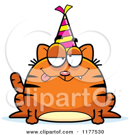 Cartoon of a Drunk Birthday Cat Wearing a Party Hat - Royalty Free Vector Clipart by Cory Thoman