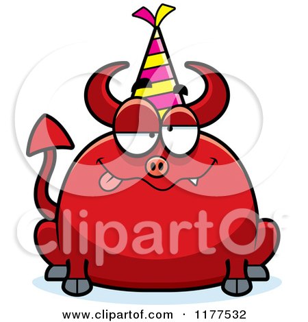 Cartoon of a Drunk Birthday Devil Wearing a Party Hat - Royalty Free Vector Clipart by Cory Thoman