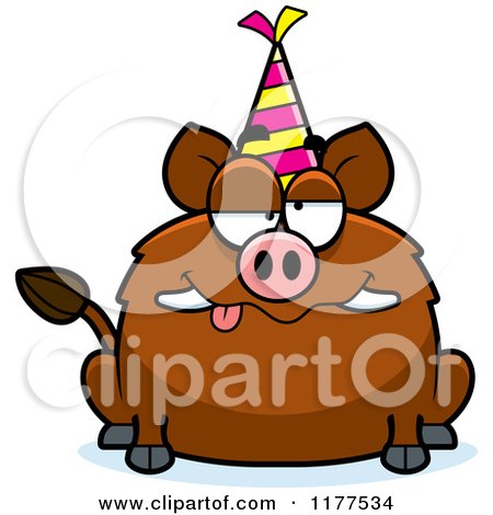 Cartoon of a Drunk Birthday Boar Wearing a Party Hat - Royalty Free Vector Clipart by Cory Thoman