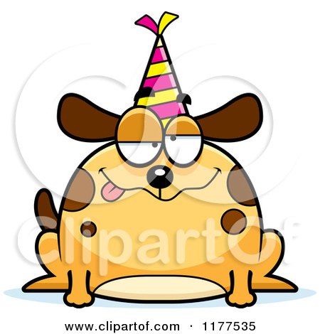 Cartoon of a Drunk Birthday Dog Wearing a Party Hat - Royalty Free Vector Clipart by Cory Thoman