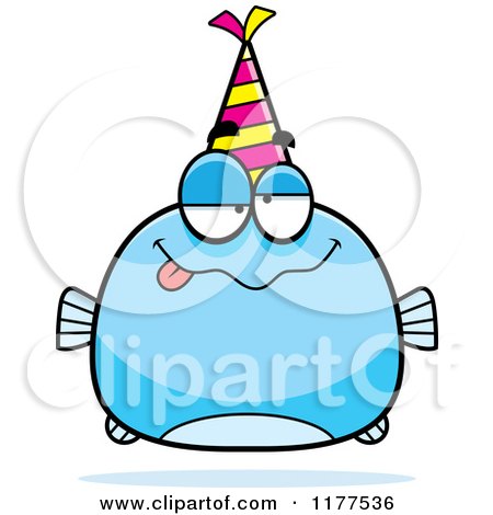 Cartoon of a Drunk Birthday Fish Wearing a Party Hat - Royalty Free Vector Clipart by Cory Thoman