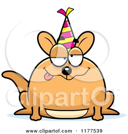 Cartoon of a Drunk Birthday Kangaroo Wearing a Party Hat - Royalty Free Vector Clipart by Cory Thoman