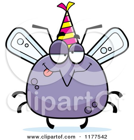 Cartoon of a Drunk Birthday Mosquito Wearing a Party Hat - Royalty Free Vector Clipart by Cory Thoman