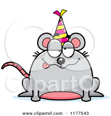 Cartoon of a Drunk Birthday Mouse Wearing a Party Hat - Royalty Free Vector Clipart by Cory Thoman
