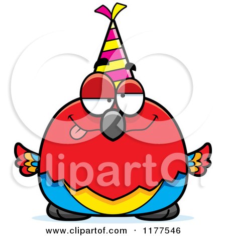 Cartoon of a Drunk Birthday Parrot Wearing a Party Hat - Royalty Free Vector Clipart by Cory Thoman
