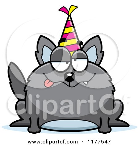 Cartoon of a Drunk Birthday Wolf Wearing a Party Hat - Royalty Free Vector Clipart by Cory Thoman