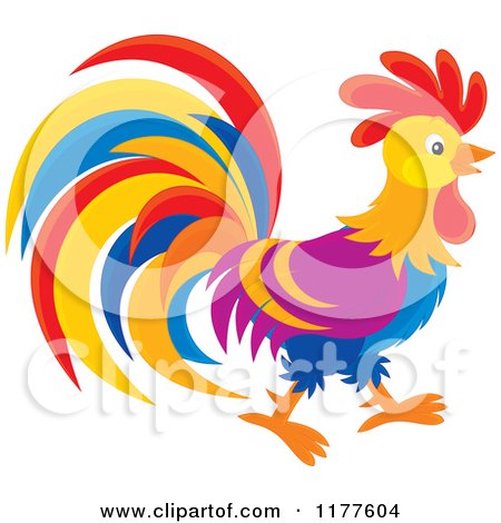 Cartoon of a Colorful Rooster in Profile - Royalty Free Vector Clipart by Alex Bannykh