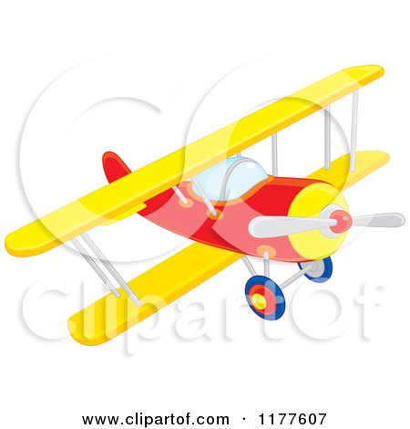 Cartoon of a Red and Yellow Biplane - Royalty Free Vector Clipart by Alex Bannykh