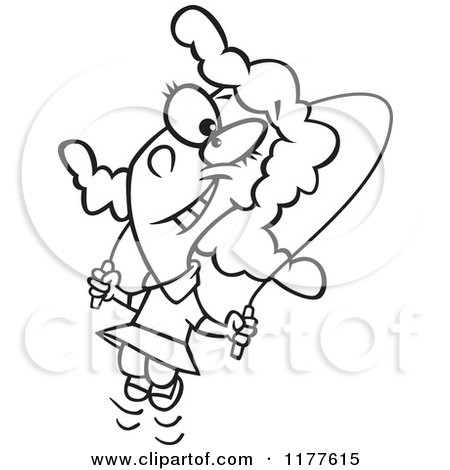 Cartoon of an Outlined an Outlined Happy Girl Skipping Rope - Royalty Free Vector Clipart by toonaday